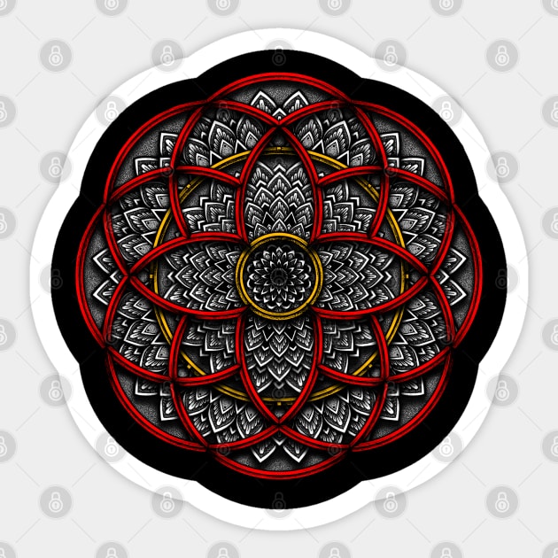 Geometric Mandala Red Sticker by Awank.13